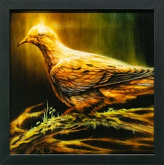 "Rain Dove", Figurative Oil Painting, Bird, Animal, Nature