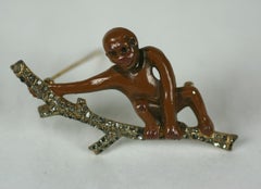 "Bring Em Back Alive" Enamel Trembler Monkey Brooch, 1932