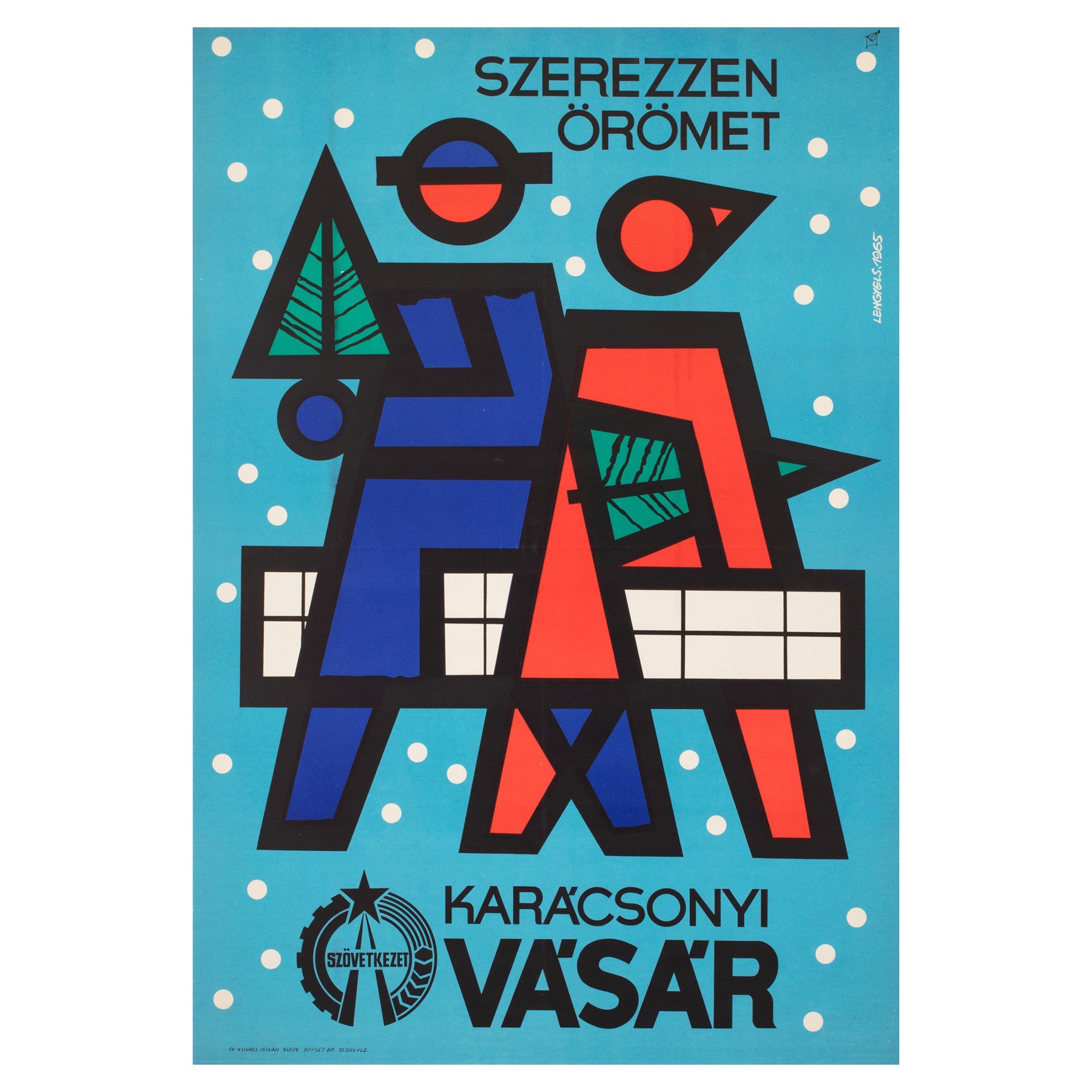 BRING JOY 1965 Weihnachtsshopping  UNGARISCHES WERBEPLAKAT, SANDOR LENGYEL im Angebot