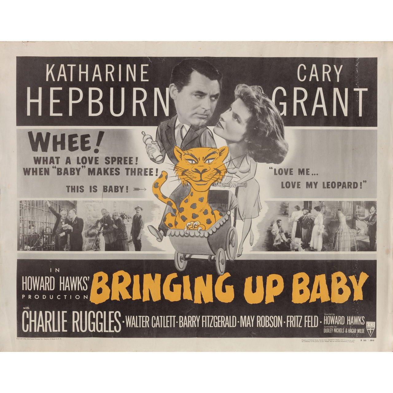 Bringing Up Baby R1955 U.S. Half Sheet Film Poster In Fair Condition For Sale In New York, NY