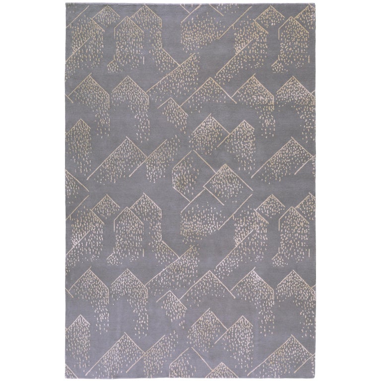 For Sale: Gray (Smoke) Brink Rug in Hand Knotted Wool and Silk by Kelly Wearstler