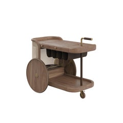 Brinsley Bar Cart By Wood Tailors Club Walnut Brass Leather Made in Portugal