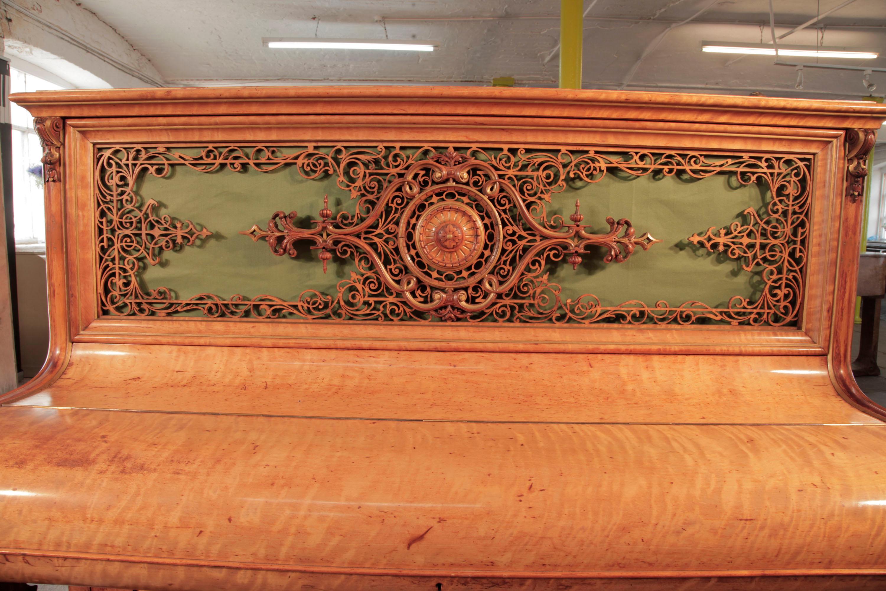 Brinsmead Piano Birch Case Fretwork Panels Formerly the Property of Vesta Tilley 3