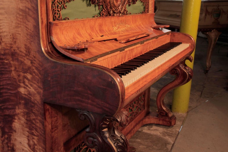 Carved Brinsmead Piano Birch Case Fretwork Panels Formerly the Property of Vesta Tilley