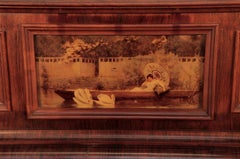 Brinsmead Upright Piano with Crystoleum Panel of a Pre Raphaelite scene