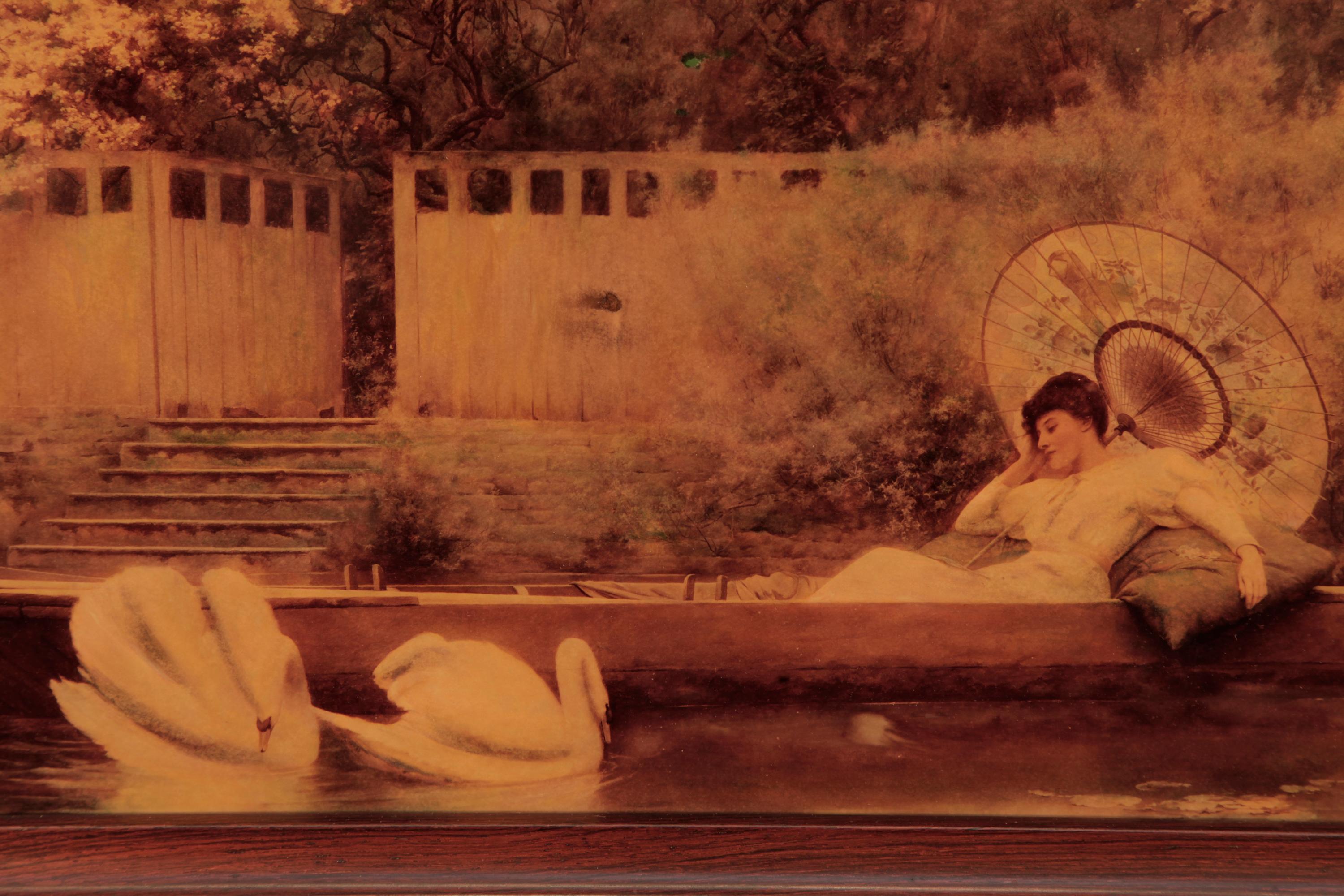 Inglese Pianoforte verticale Brinsmead con pannello in cristalli di una scena pre raffaellesca in vendita