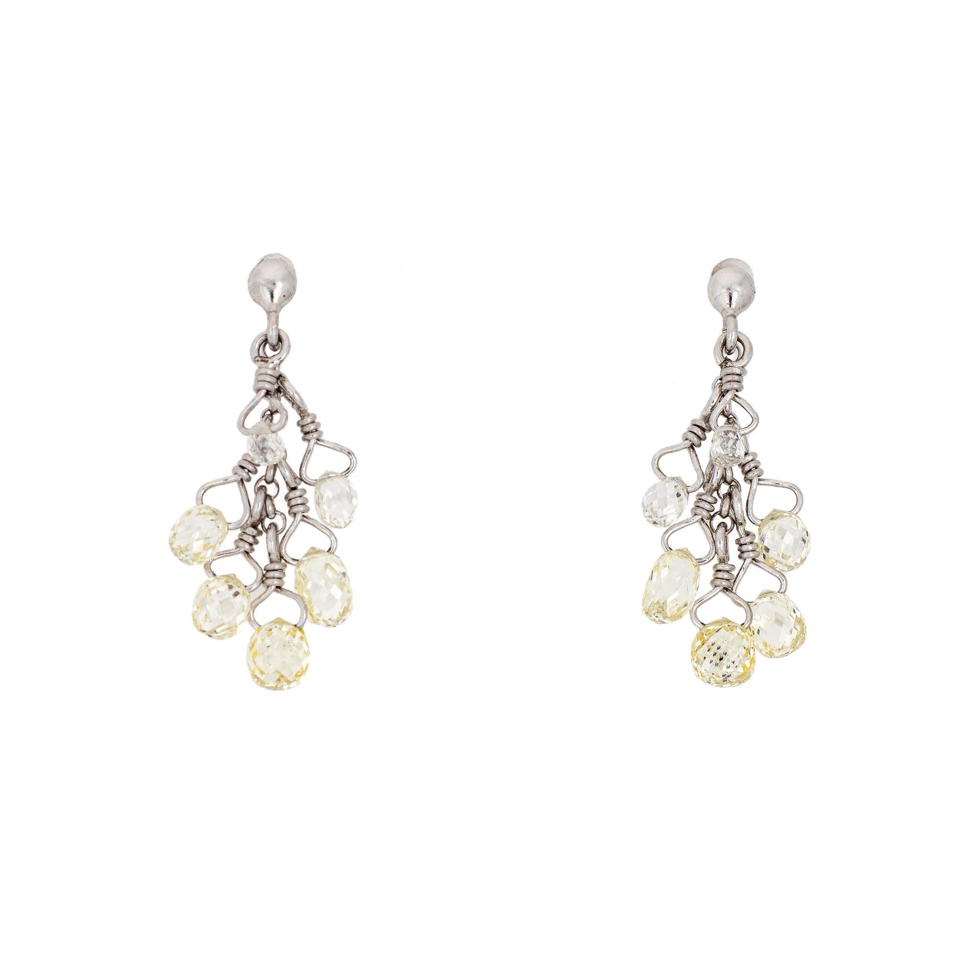 Briolette Cut Briolette 0.60ct Diamond Fringe Earrings Estate Platinum Drops Fine Jewelry  For Sale