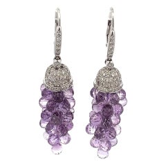 Briolette Amethyst  & Diamond Chandelier Grape Earrings in 18 Karat White Gold