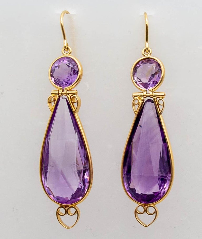 Briolette Amethyst Gold Heart Earrings For Sale (Free Shipping) at 1stDibs