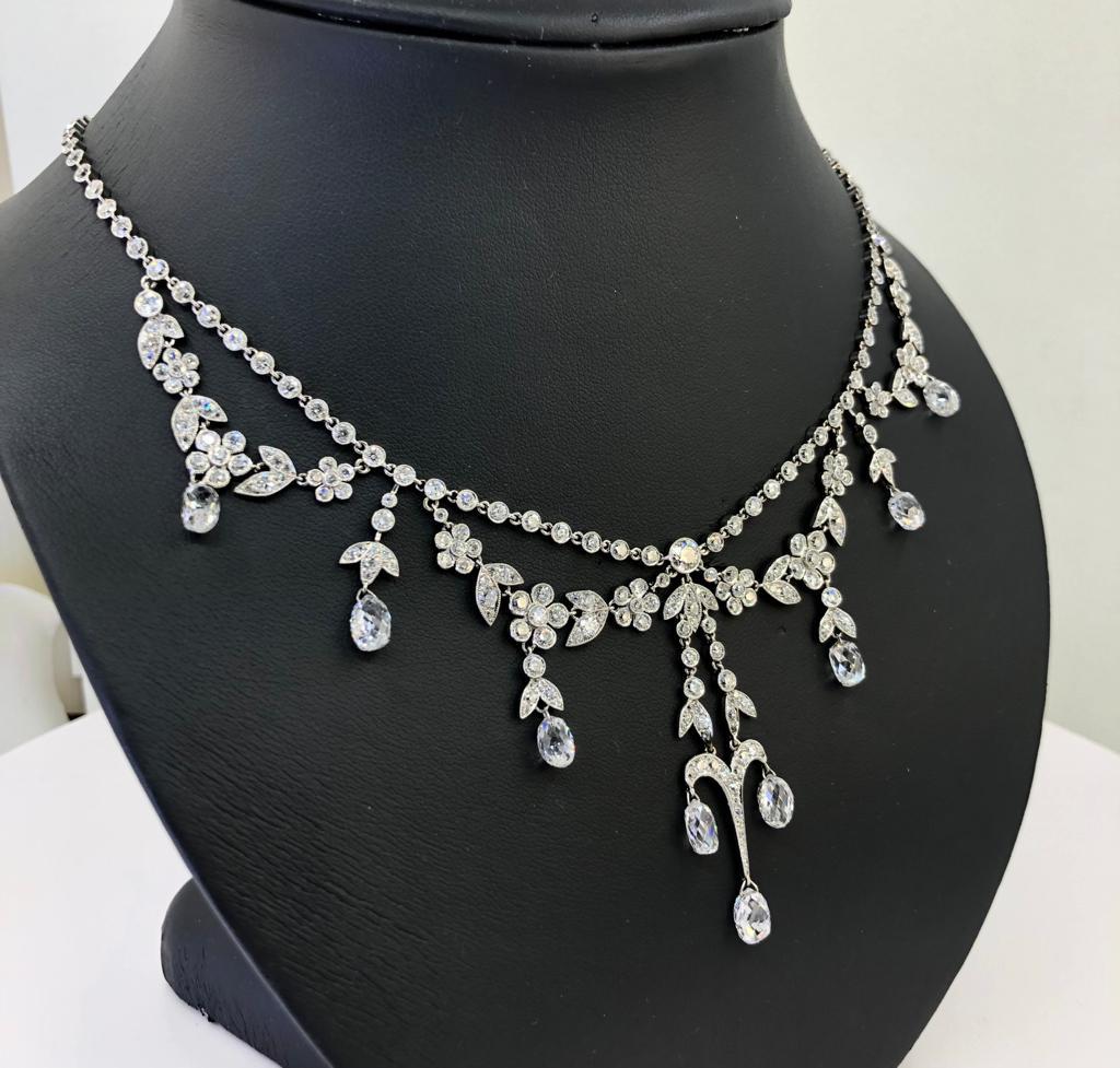 Round Cut Briolette and Round Diamond Necklace For Sale