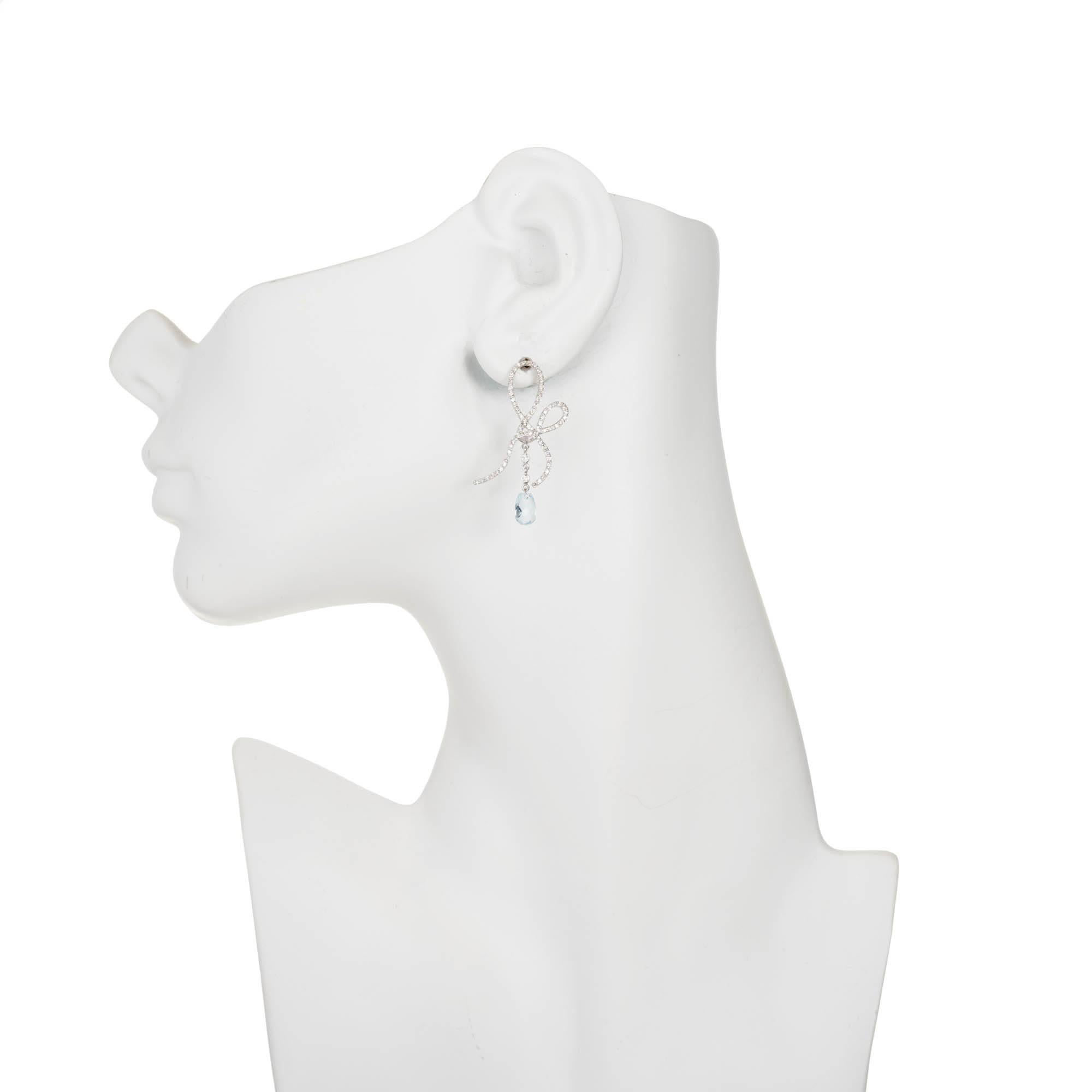 Briolette Aqua Diamond Swirl Dangle Chandelier Earrings In Good Condition In Stamford, CT
