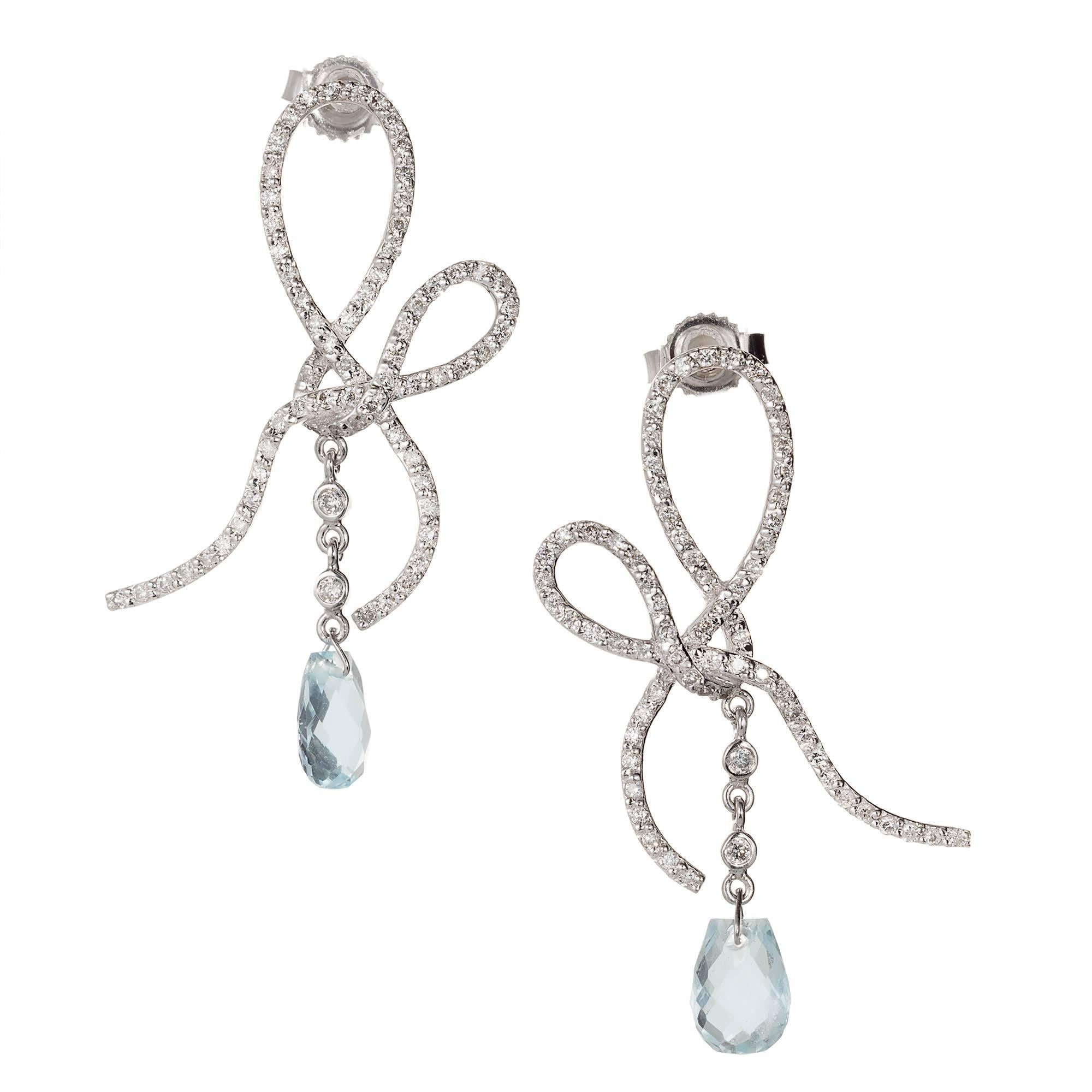 Briolette Aqua Diamond Swirl Dangle Chandelier Earrings