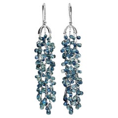 Briolette Blue Sapphire and Diamond Tassel Long Dangle Earrings