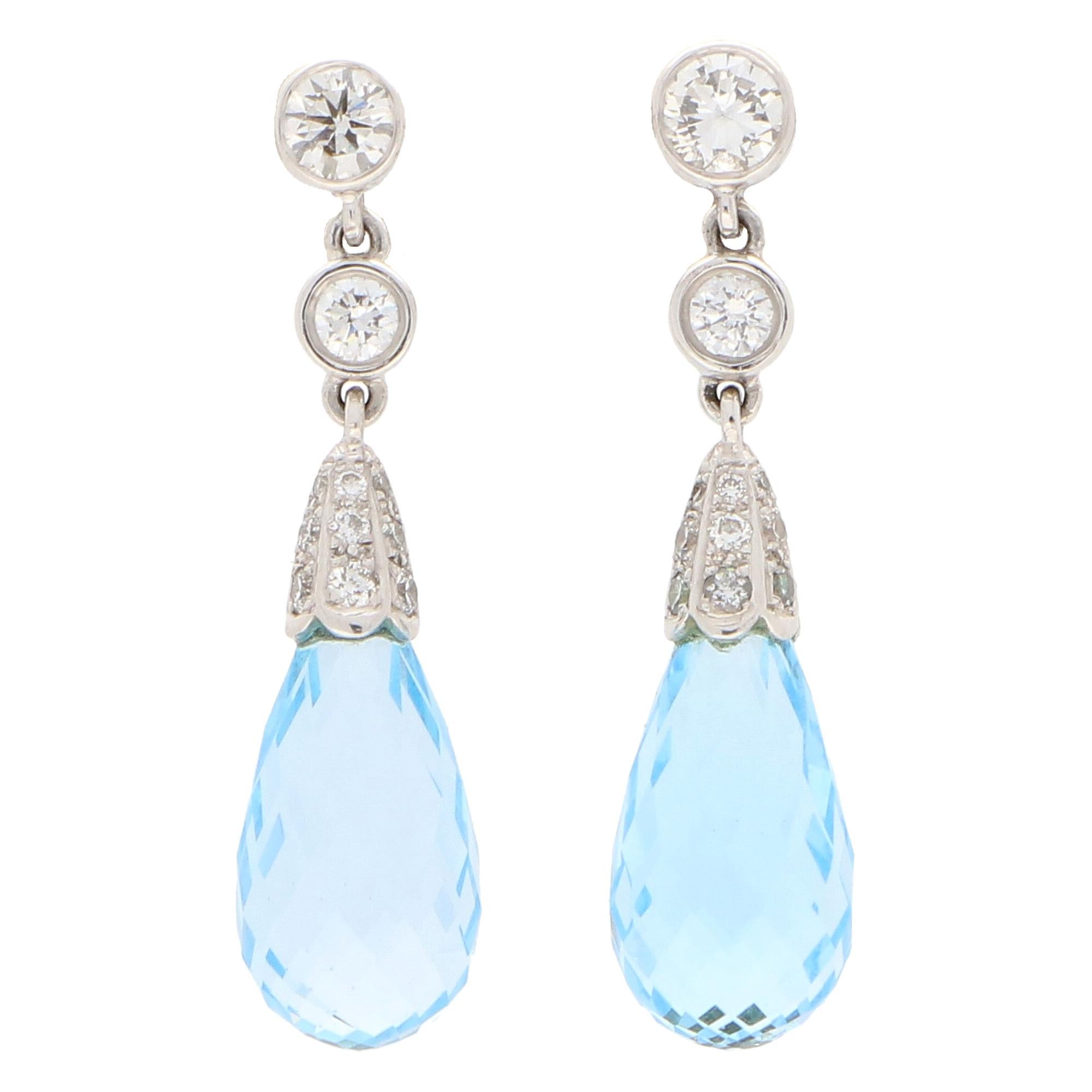 Zircon Topaz Aquamarine briolette drop gems Gemstone dangle earrings 14k gold 