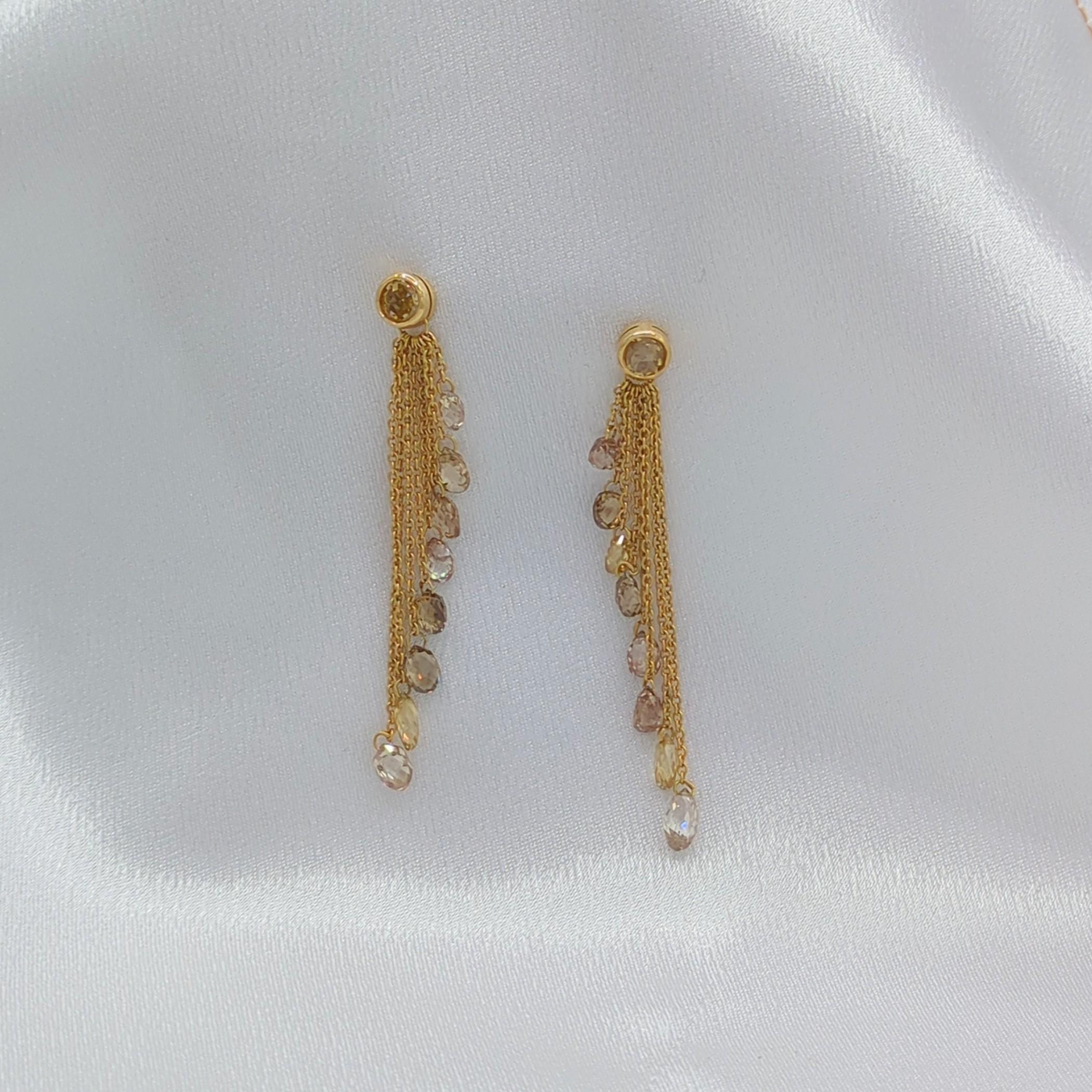 Briolette Champagne Diamond Dangle Earrings in 18K Yellow Gold 2