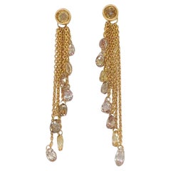Briolette Champagne Diamond Dangle Earrings in 18K Yellow Gold