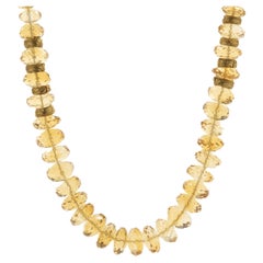 Briolette Citrine and 14 Karat Yellow Gold Station Beaded Necklace