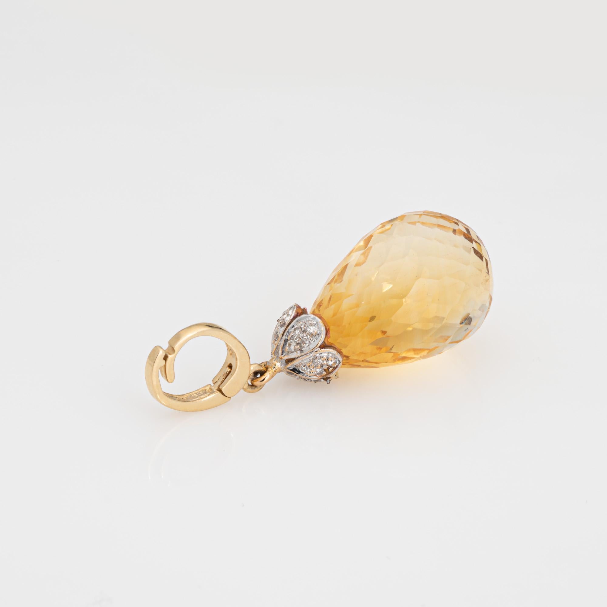 Modern Briolette Citrine Diamond Pendant Estate 14k Yellow Gold Charm Estate Jewelry