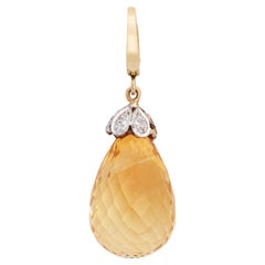Briolette Citrin Diamant-Anhänger Estate 14k Gelbgold Charme Estate Jewelry