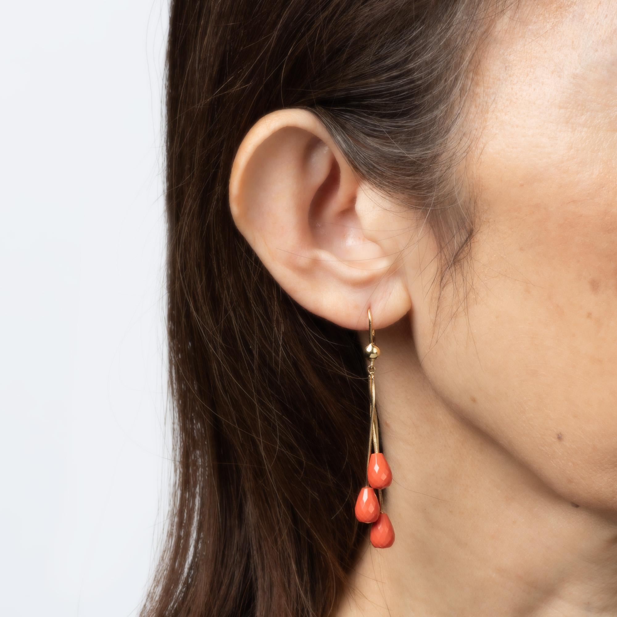 Modern Briolette Coral Drop Earrings 2.5