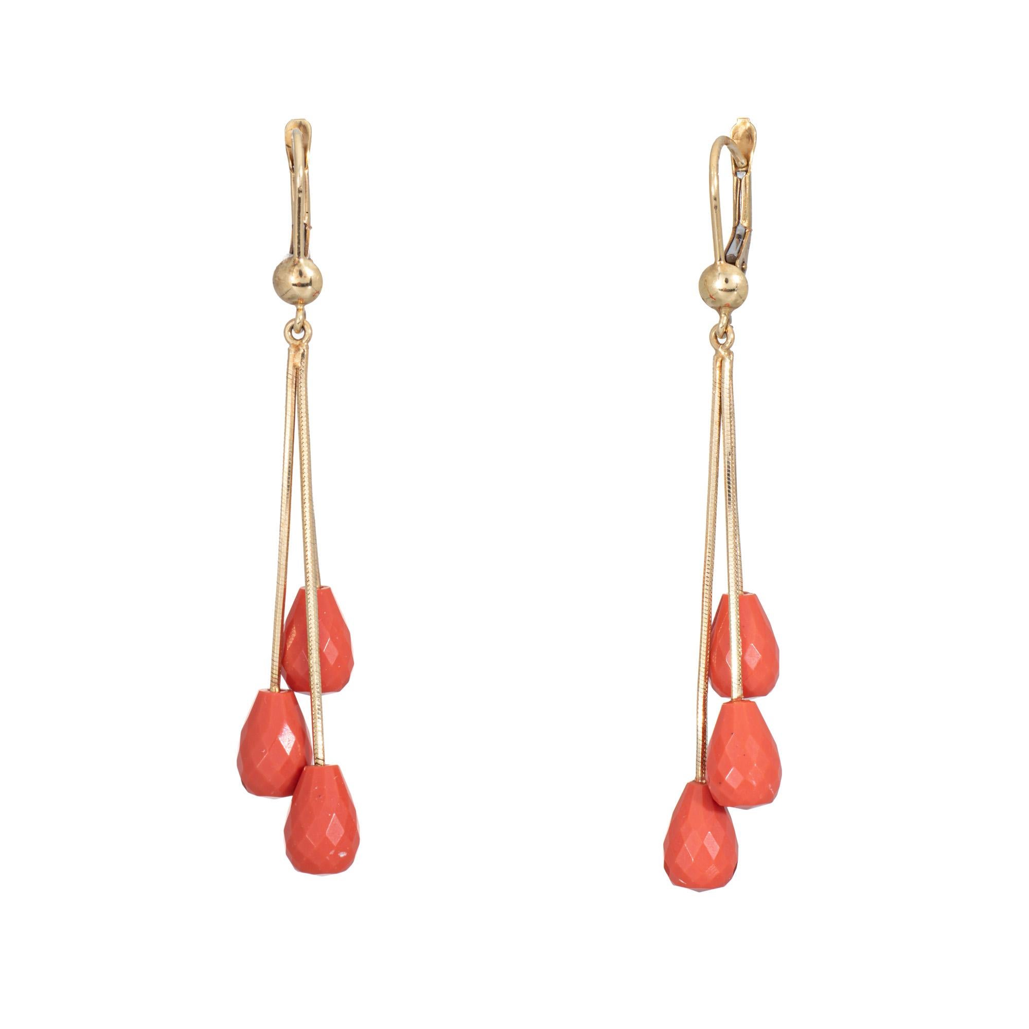 Briolette Cut Briolette Coral Drop Earrings 2.5