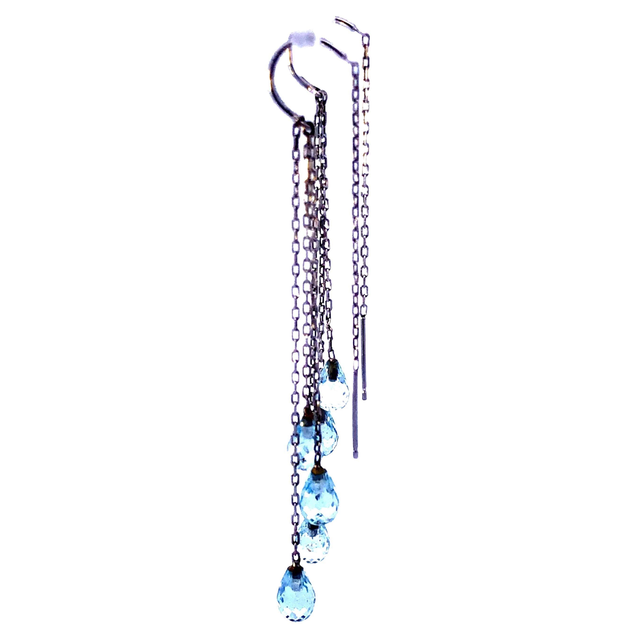 Briolette Cut Aquamarine Dangle Earrings in 14k White Gold