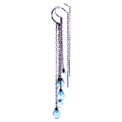 Briolette Cut Aquamarine Dangle Earrings in 14k White Gold