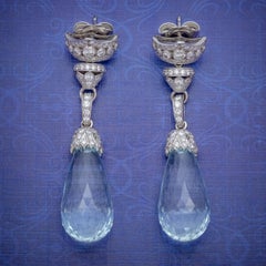 Briolette Cut Aquamarine Diamond Drop Earrings 18ct Gold 25ct Aquas 2.50ct of Di