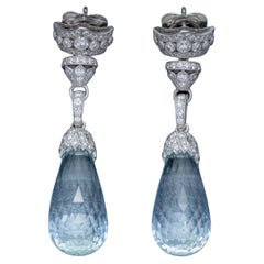 Briolette Cut Aquamarine Diamond Drop Earrings 18ct Gold 25ct Aquas 2.50ct of Di