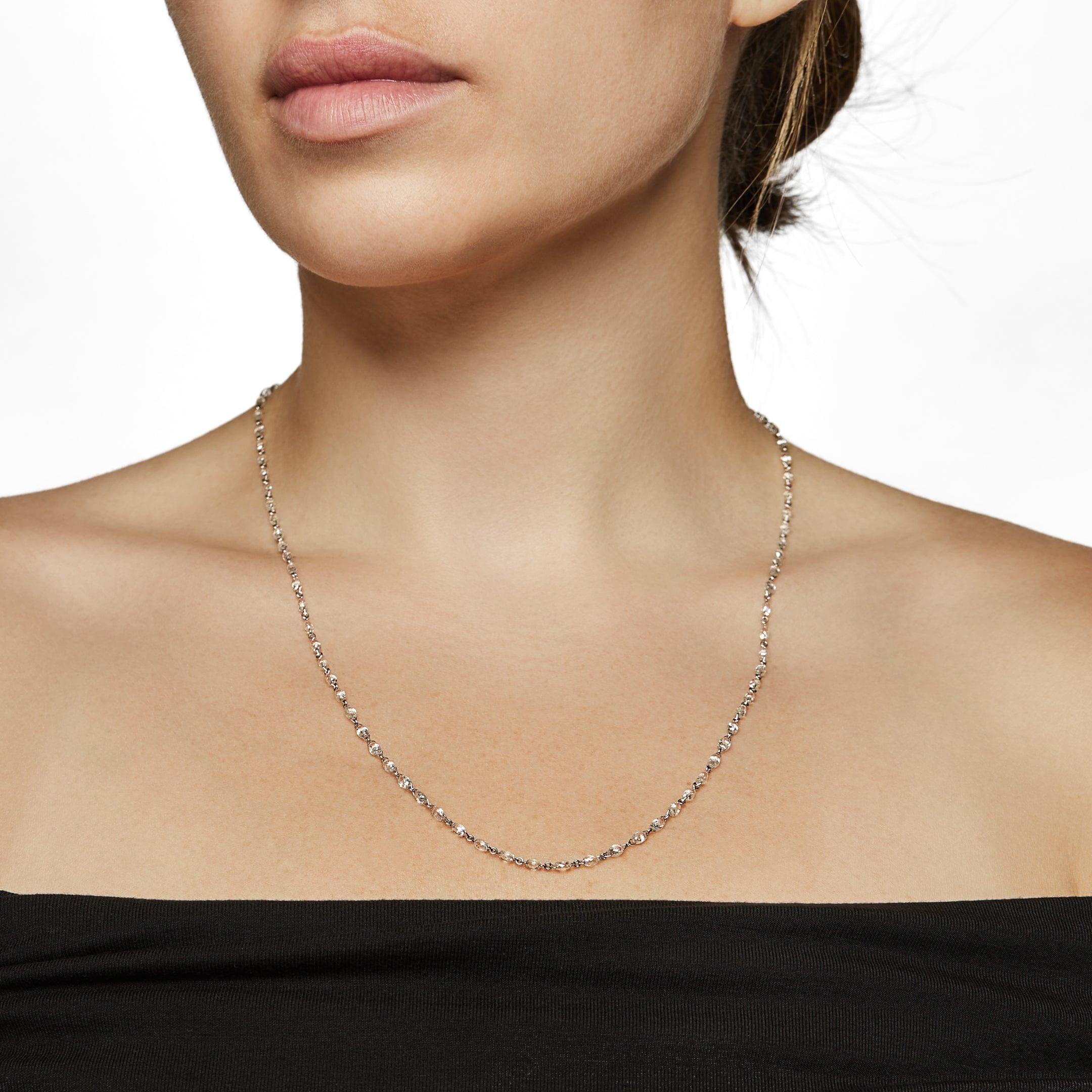 Briolette diamonds are beloved for their distinctive tear-drop shape and glimmering facets that lend them the feel of luxurious, sparkling beads. In the Briolette Diamond Chain Necklace, this spectacular diamond cut is on full display. Each