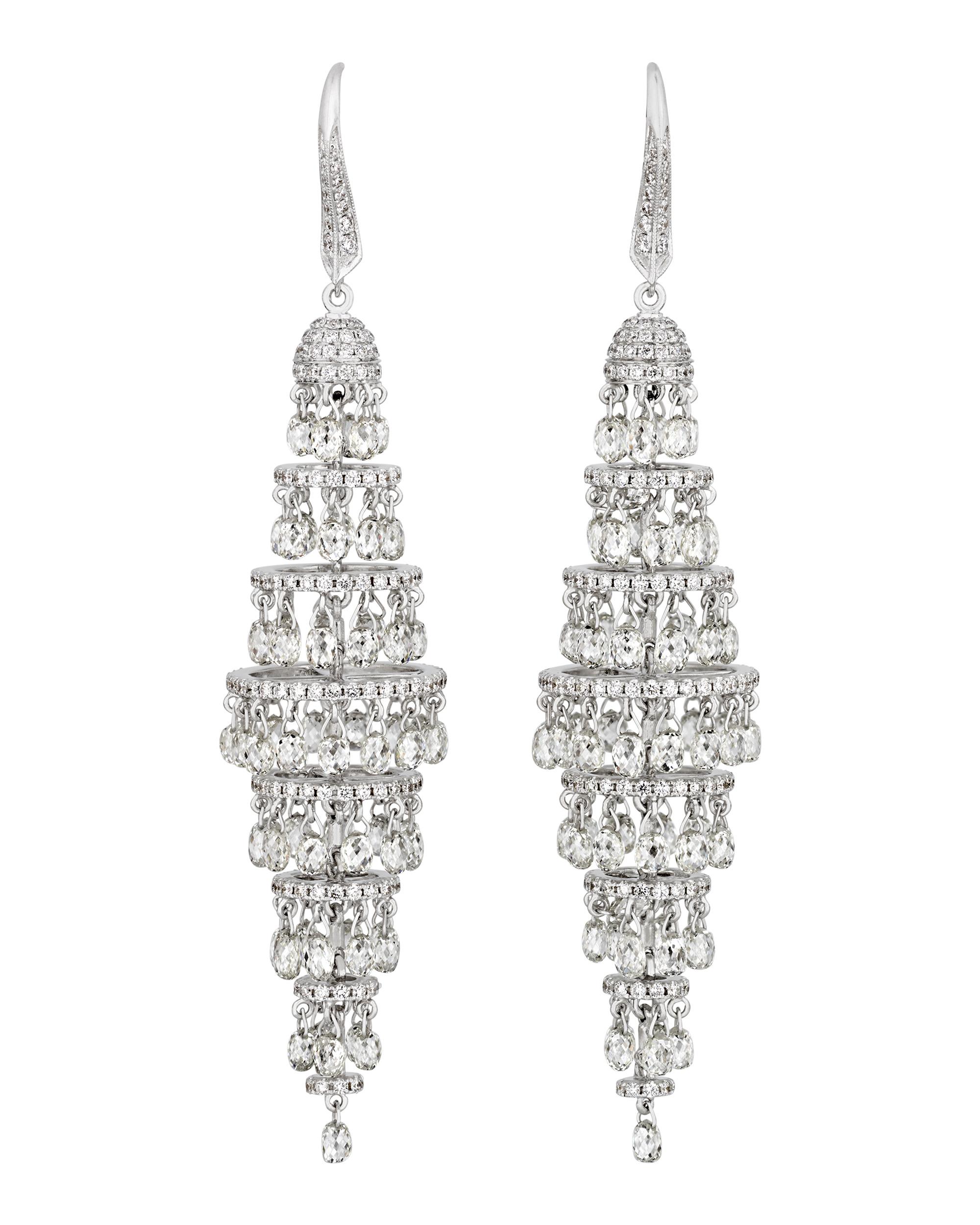 Modern Briolette Diamond Chandelier Earrings, 19.07 Carats