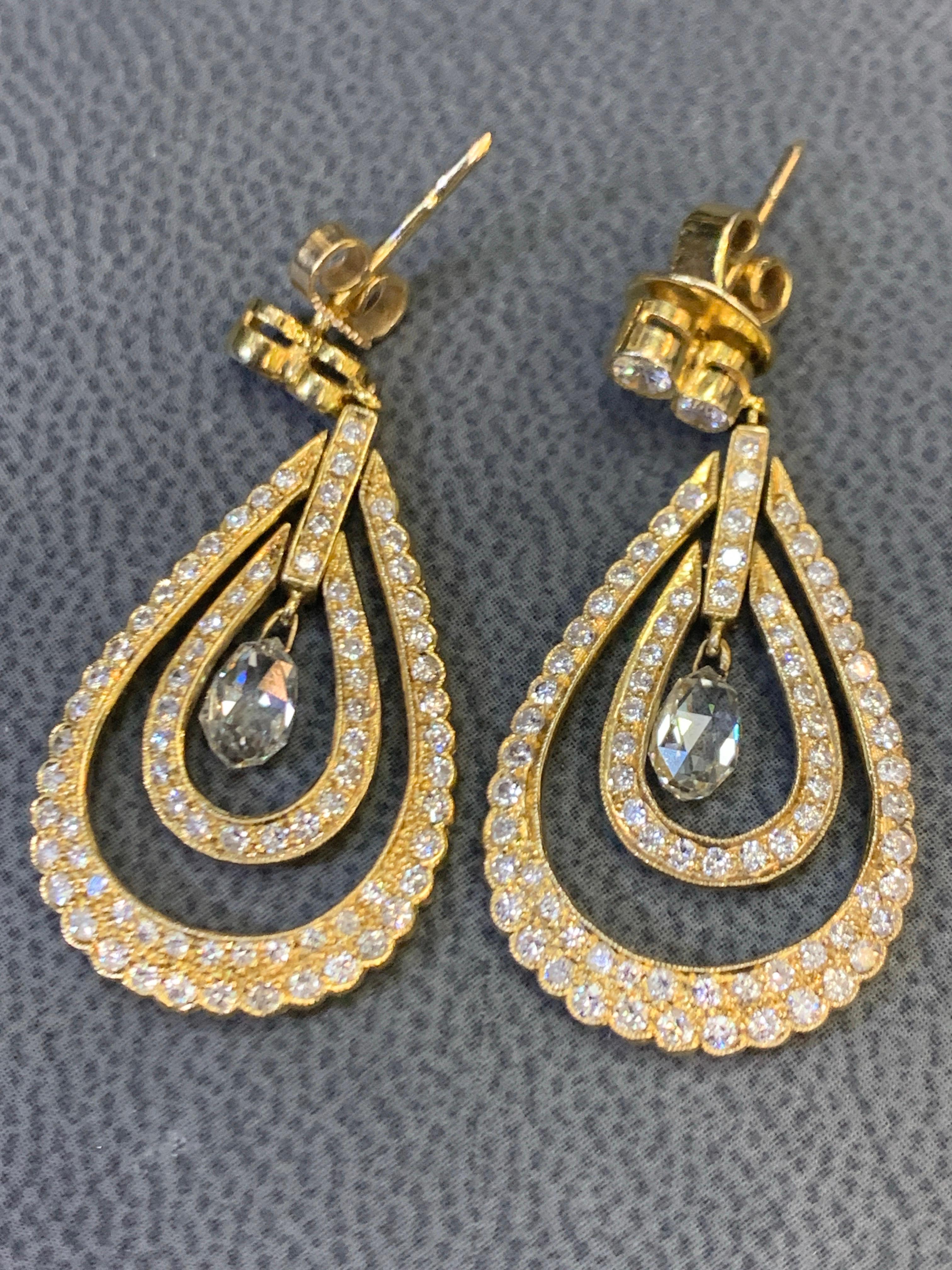 Briolette Diamond Dangle Earrings In Excellent Condition For Sale In New York, NY