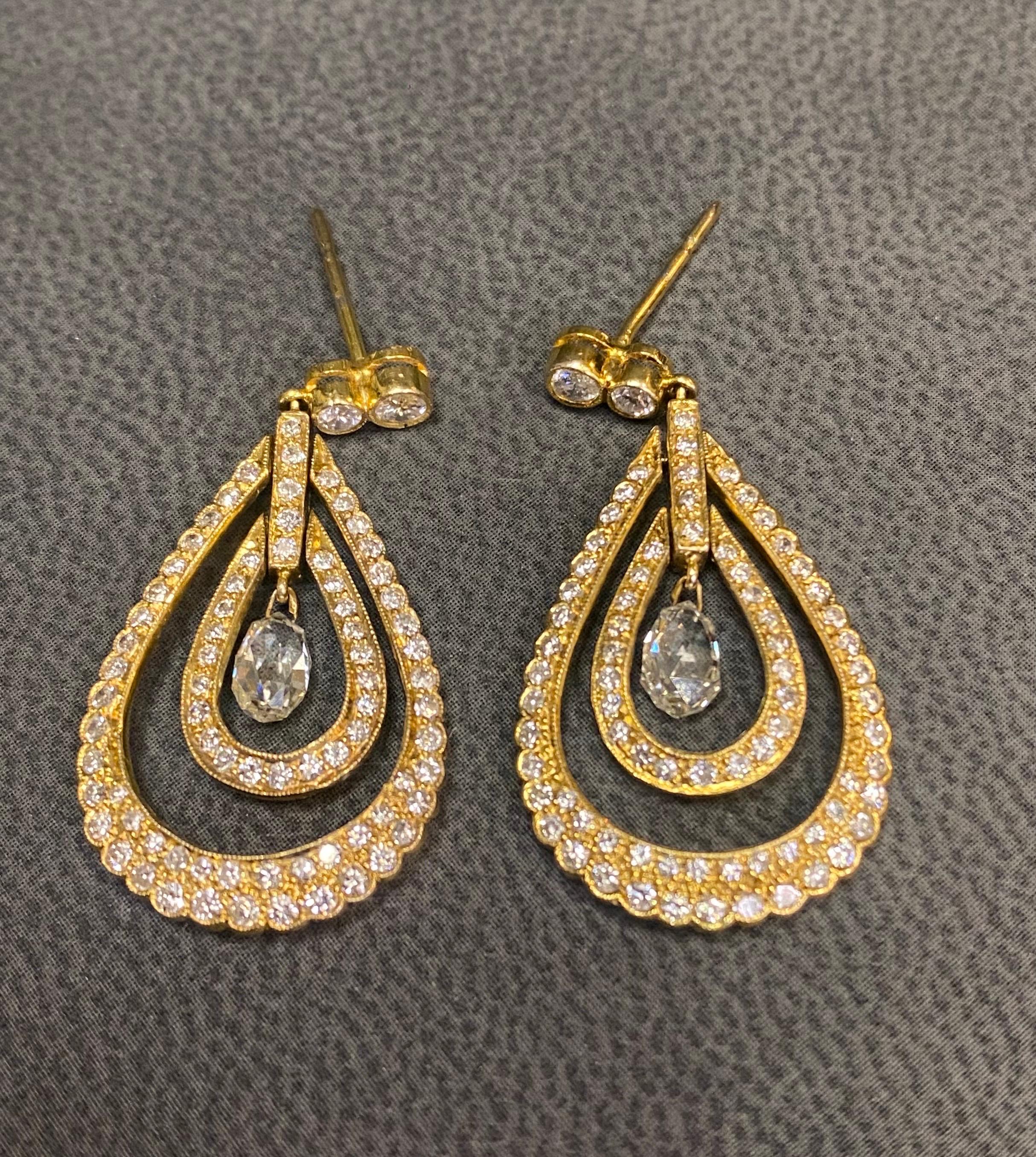 Women's Briolette Diamond Dangle Earrings For Sale