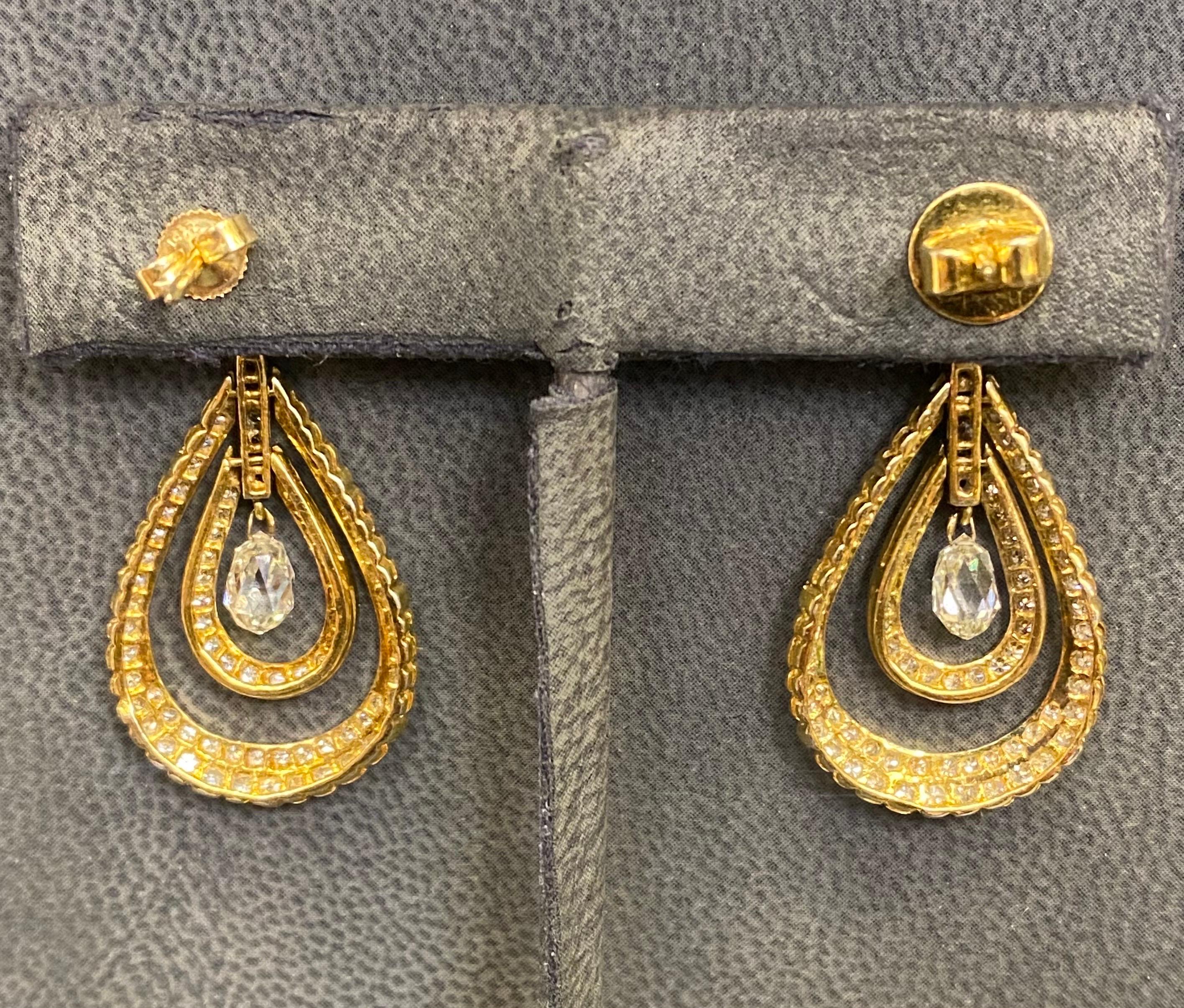 Briolette Diamond Dangle Earrings For Sale 1