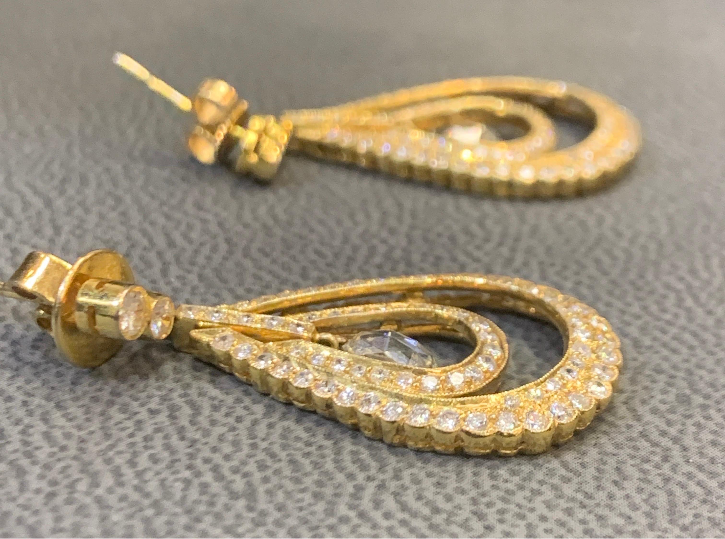 Briolette Diamond Dangle Earrings For Sale 2