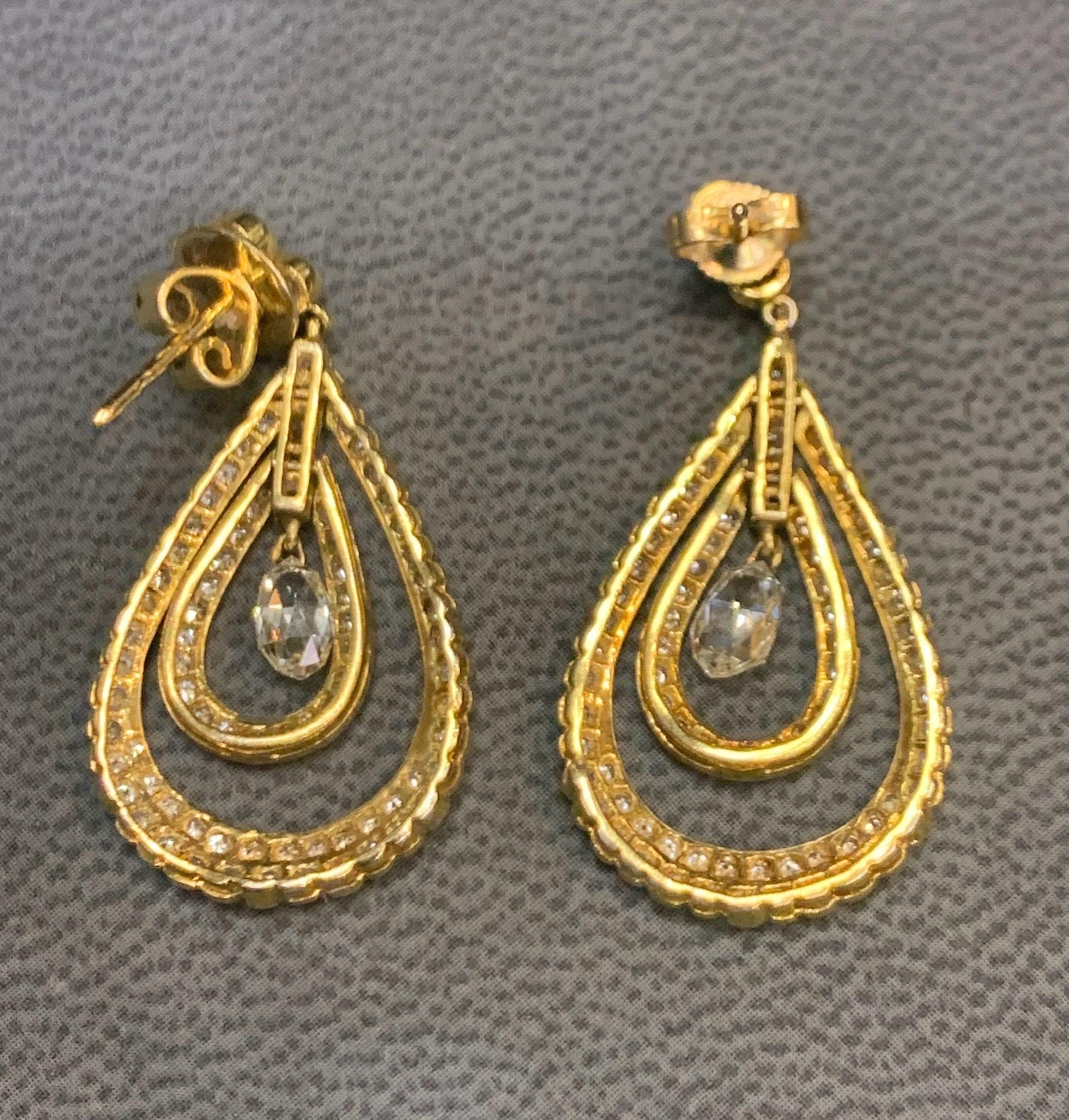 Briolette Diamond Dangle Earrings For Sale 3