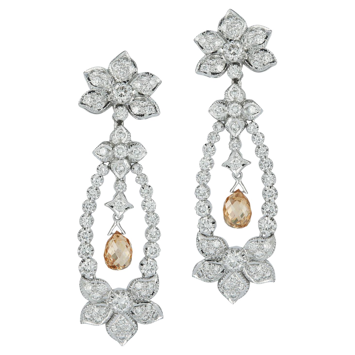 Diamant-Blumen-Kronleuchter-Ohrringe aus Brille von Briolette im Angebot