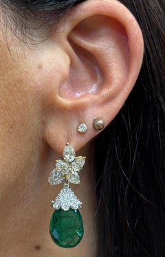 Briolette Emerald and Diamond Dangle Earrings
