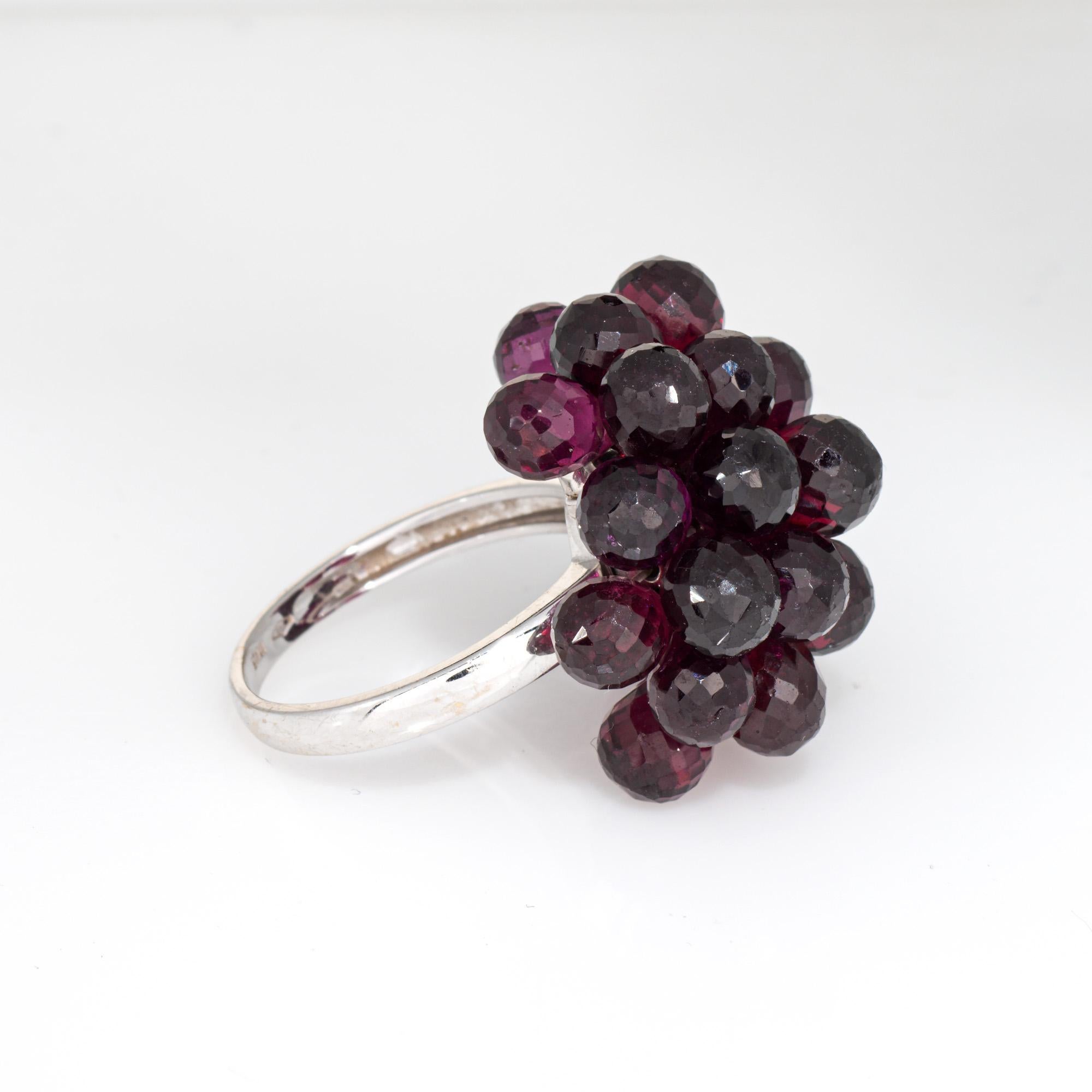 Modern Briolette Garnet Cluster Ring Vintage 18k White Gold Cocktail Jewelry 6 Jewelry For Sale