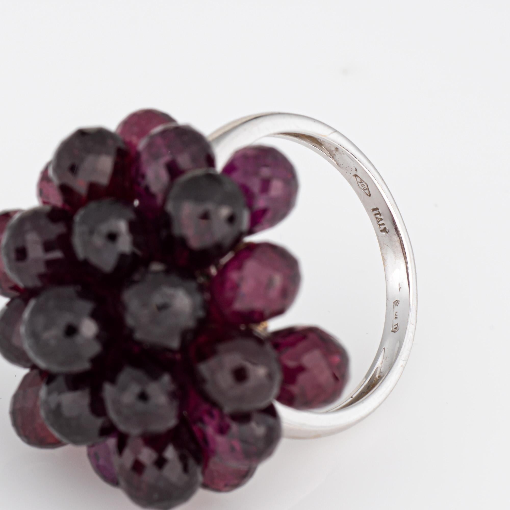 Briolette Garnet Cluster Ring Vintage 18k White Gold Cocktail Jewelry 6 Jewelry For Sale 1
