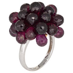 Briolette Garnet Cluster Ring Vintage 18k White Gold Cocktail Jewelry 6 Jewelry