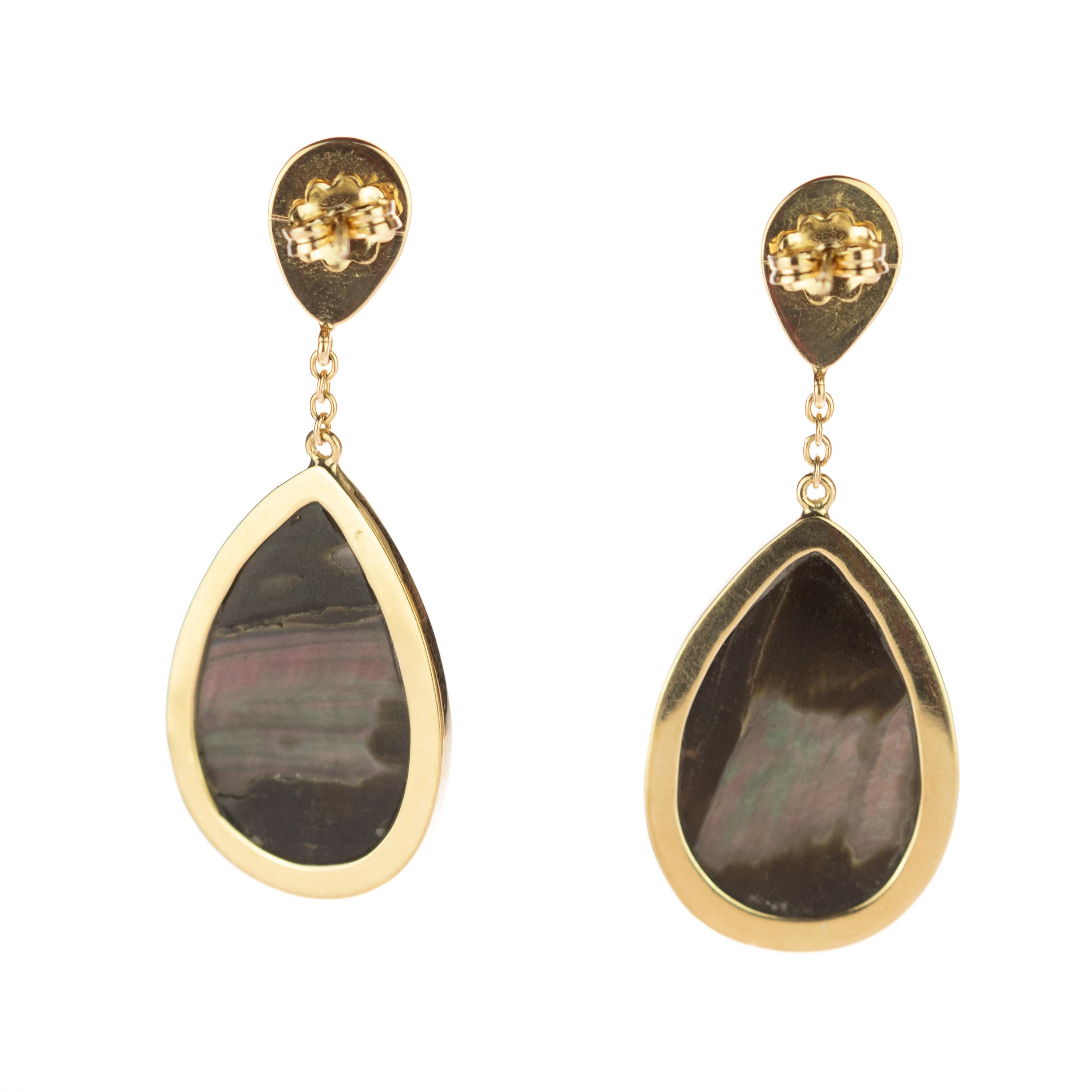 Women's Intini Jewel Briolette Mother Pearl Tourmaline 18 Karat Gold Chain Drop Earrings For Sale