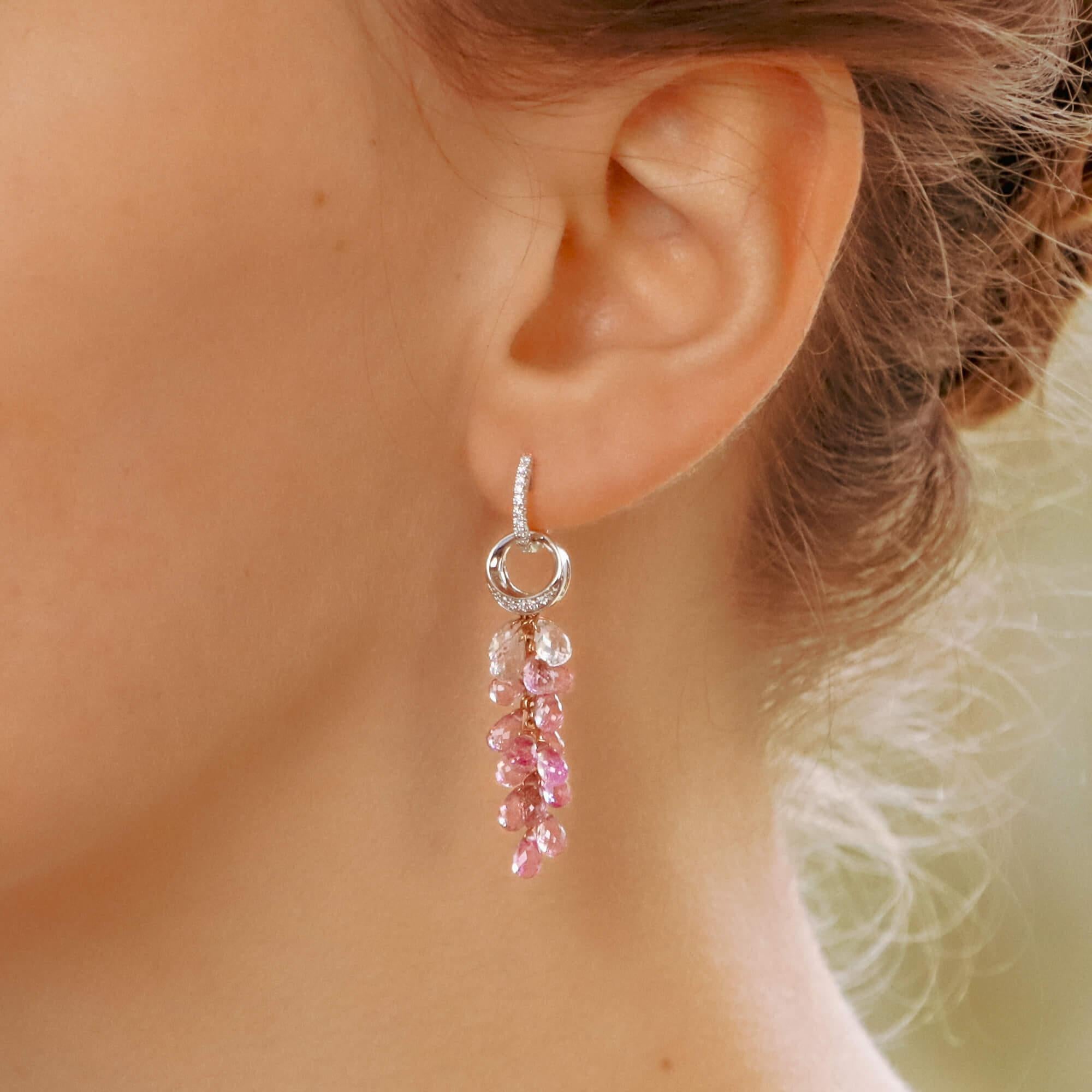 Modern Briolette Pink Sapphire and Diamond Convertible Drop Earrings Set in 18k Gold