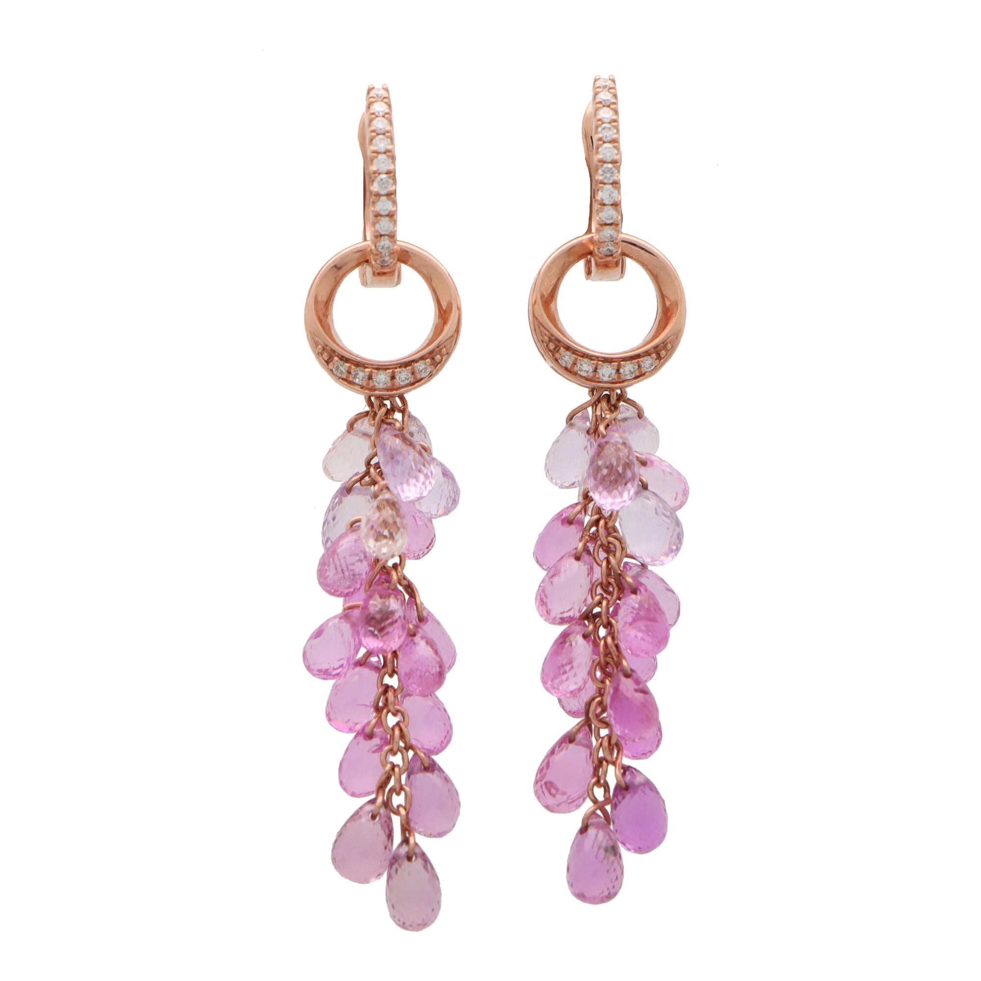 Briolette Pink Sapphire and Diamond Convertible Drop Earrings in 18k Rose Gold