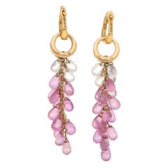 Briolette Pink Sapphire and Diamond Drop Earrings in Yellow Gold