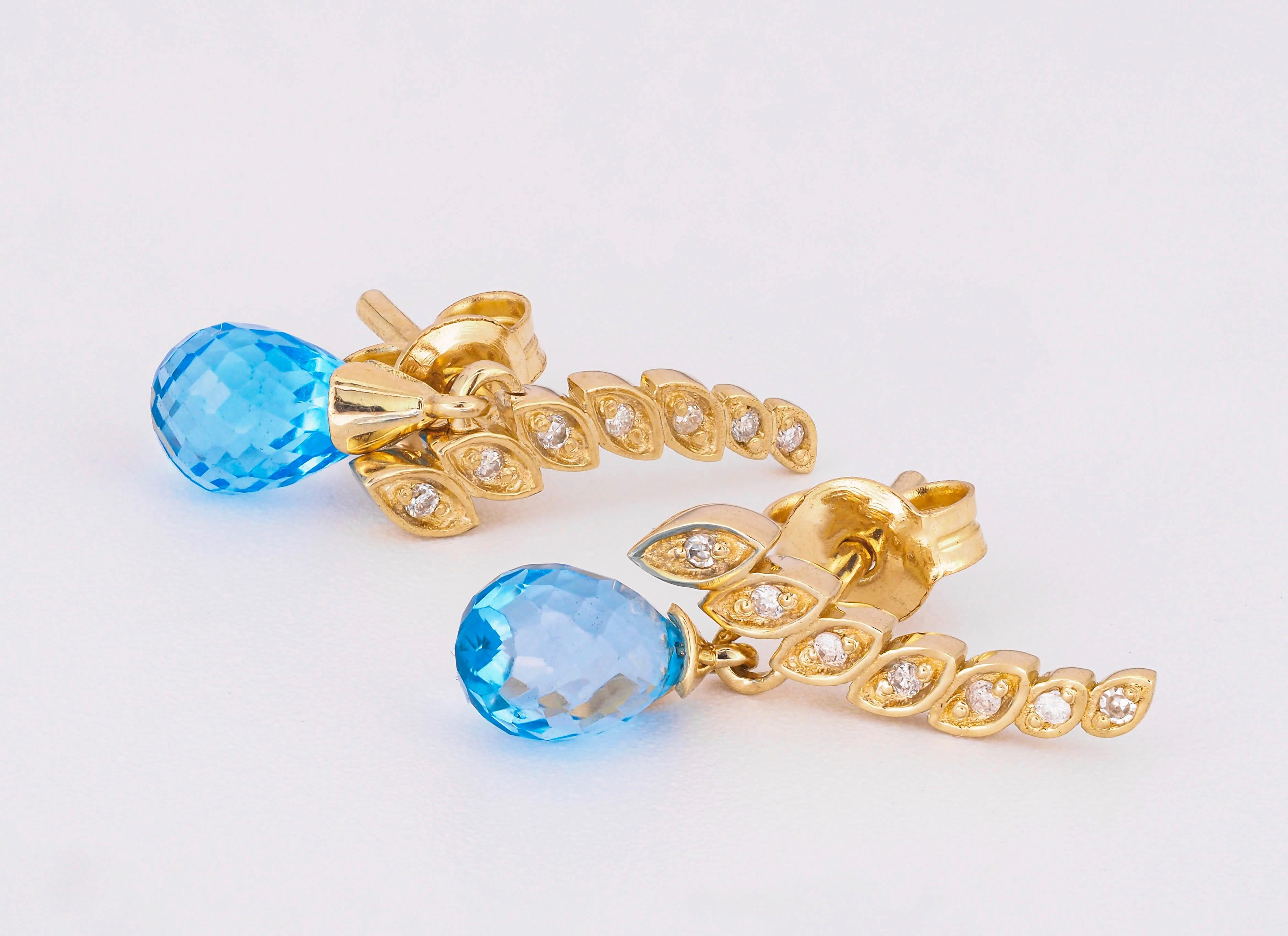 Briolette topazes earrings studs in 14k gold.  In New Condition For Sale In Istanbul, TR
