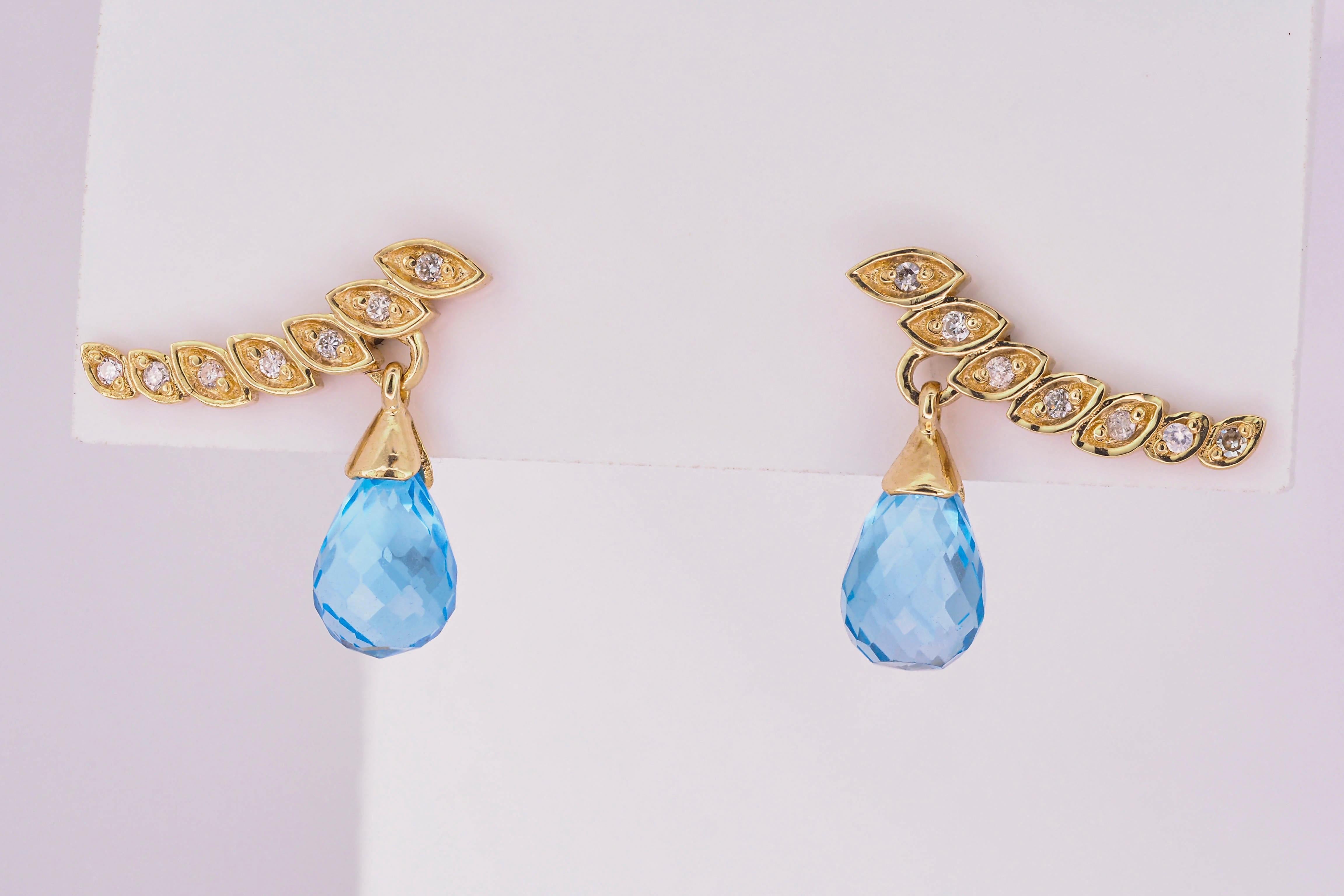 Briolette topazes earrings studs in 14k gold.  For Sale 1