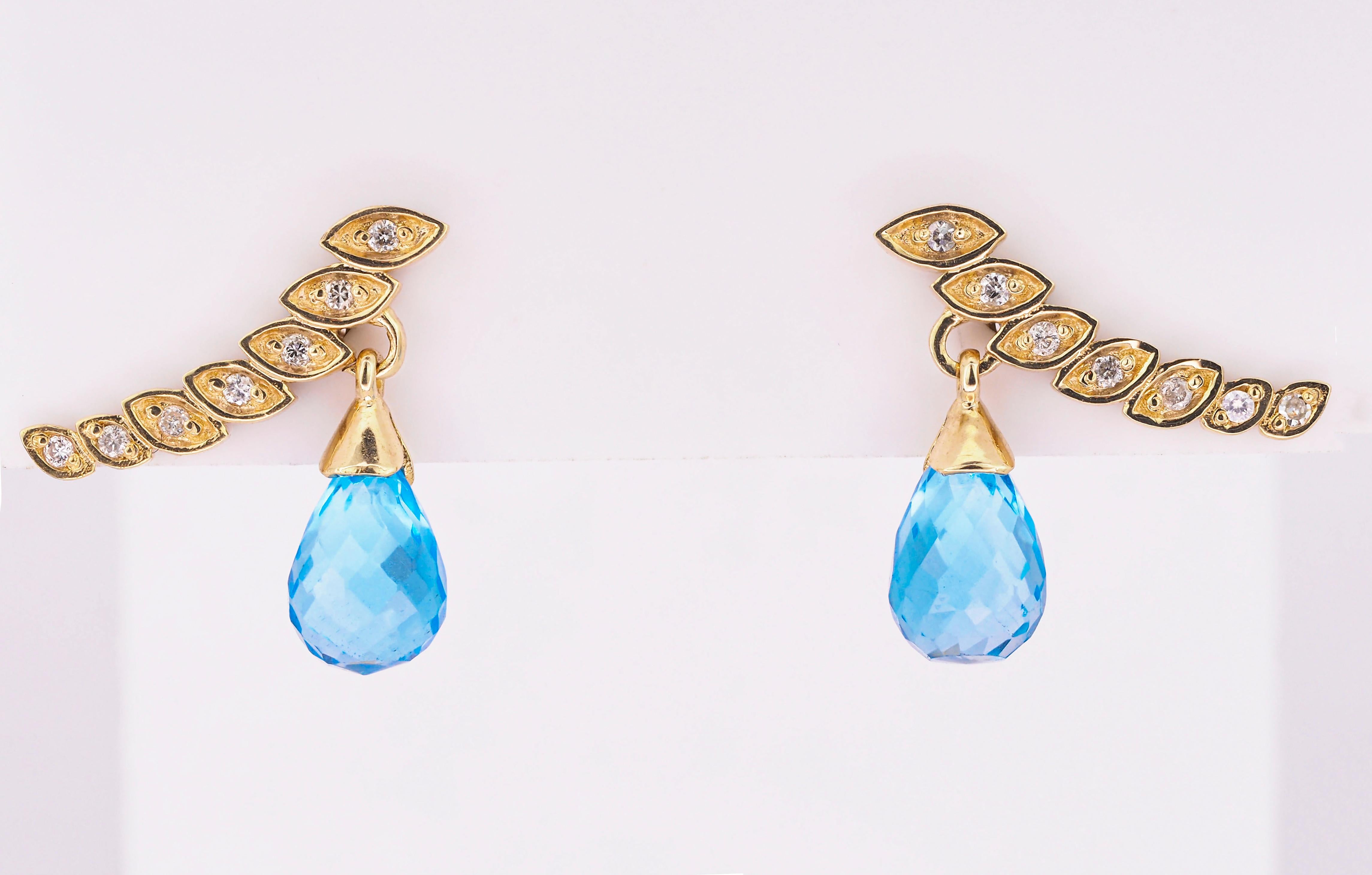 Briolette topazes earrings studs in 14k gold.  For Sale 2