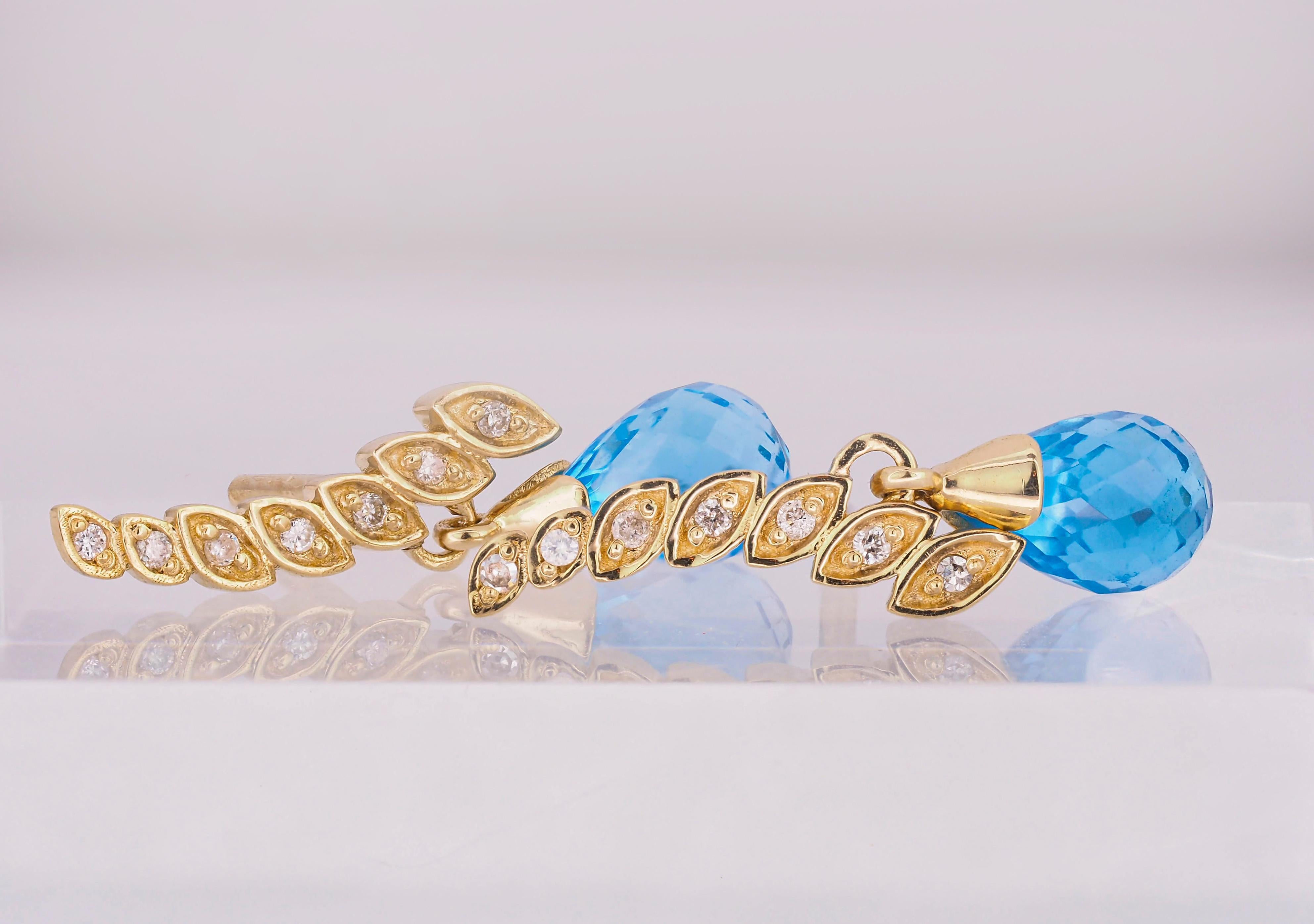 Briolette topazes earrings studs in 14k gold.  For Sale 3