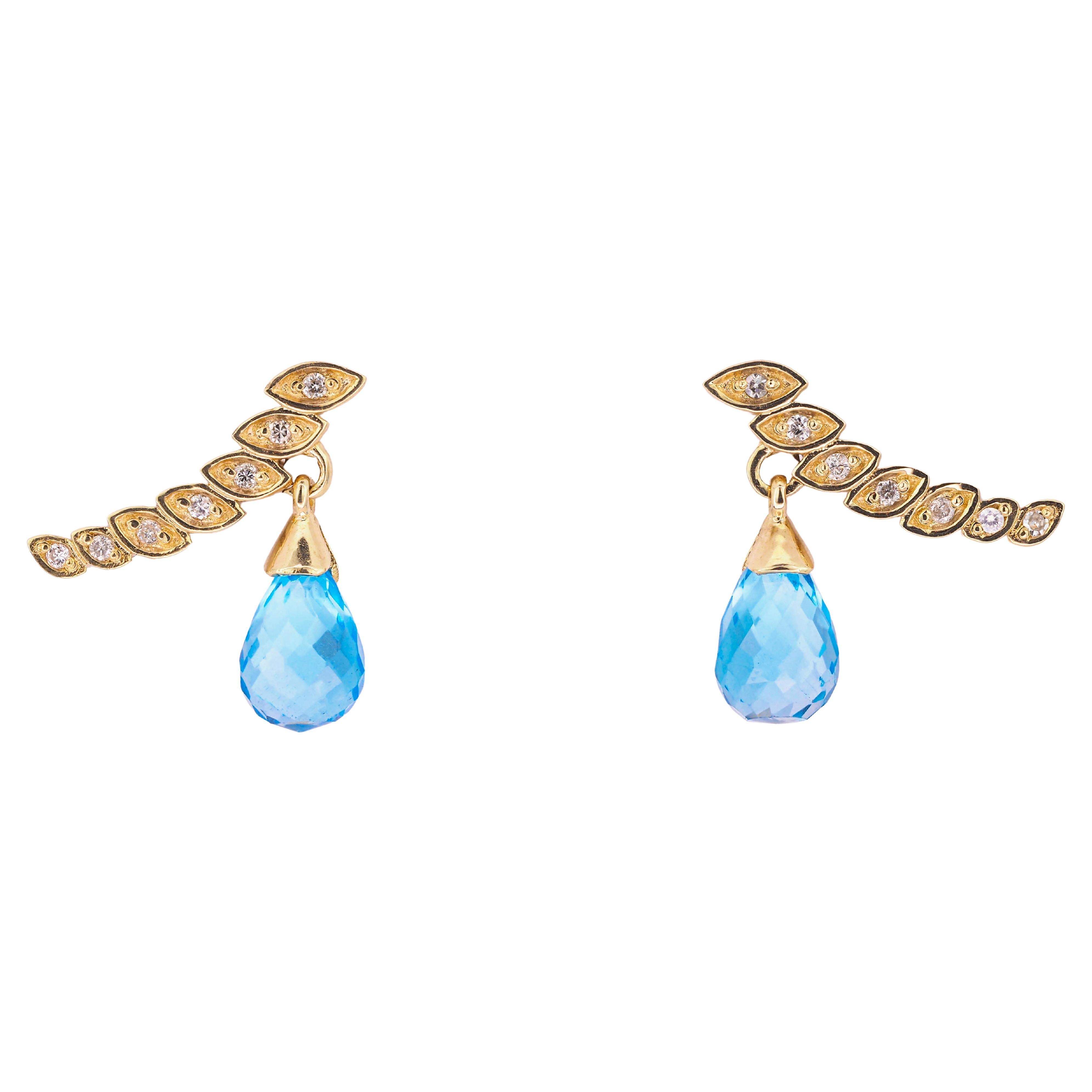 Briolette topazes earrings studs in 14k gold. 